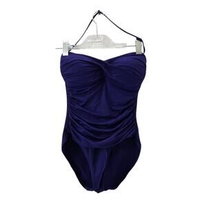 La Blanca One Piece‎ Swimsuit Womens 8 Ruched Indigo Purple Removable Strap